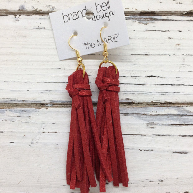 MARIE - Faux Suede Tassel Earrings  || SPARKLE RED