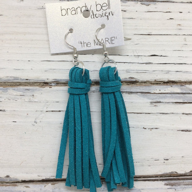 MARIE - Faux Suede Tassel Earrings  ||  TEAL