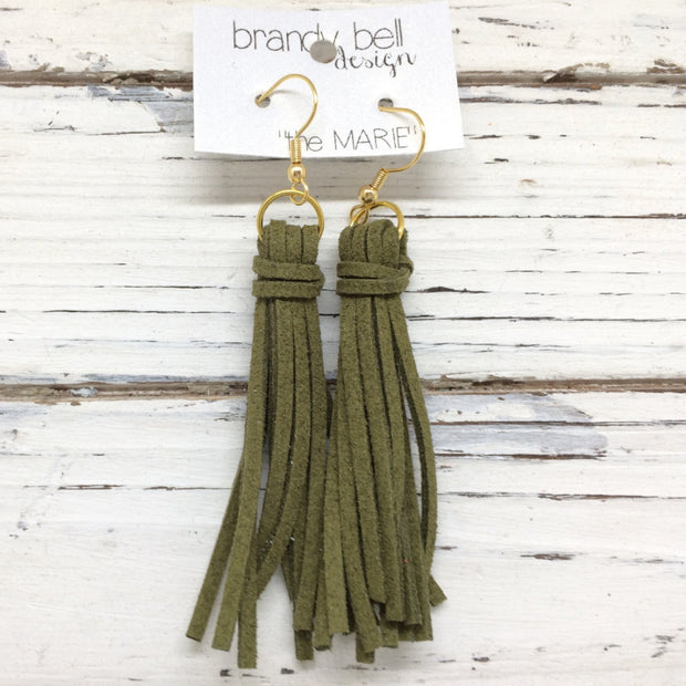 MARIE - Faux Suede Tassel Earrings  || OLIVE GREEN