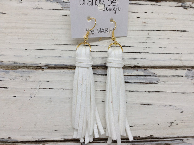 MARIE - Faux Suede Tassel Earrings  || WHITE