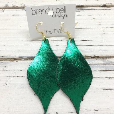 MAE - Leather Earrings  || METALLIC CHRISTMAS GREEN