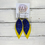 ALLIE -  Leather Earrings  ||   <BR> ROYAL BLUE GLITTER (FAUX LEATHER), <BR> MATTE YELLOW