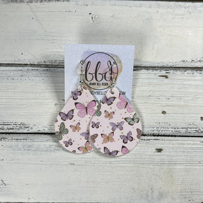 ZOEY (3 sizes available!) -  Leather Earrings  || BUTTERFLIES ON PINK (FAUX LEATHER)