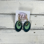 DIANE -  Leather Earrings  ||  <BR> FOREST GLITTER (FAUX LEATHER), <BR> MINT GREEN PALMS, <BR> SHIMMER TEAL