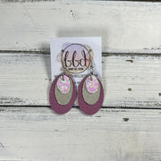 DIANE -  Leather Earrings  ||  <BR> COTTON CANDY GLITTER (FAUX LEATHER), <BR> SHIMMER GOLD, <BR> MATTE MAUVE