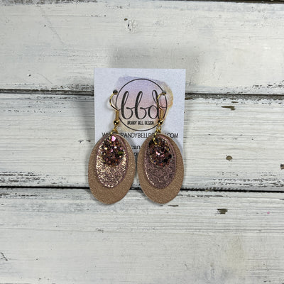 DIANE -  Leather Earrings  ||  <BR> PINK & GOLD GLITTER (FAUX LEATHER), <BR> SHIMMER VINTAGE PINK, <BR> PEARLIZED PINK