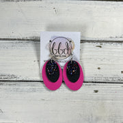 DIANE -  Leather Earrings  ||  <BR> CITY LIGHTS GLITTER (FAUX LEATHER), <BR> MATTE BLACK, <BR> MATTE NEON PINK