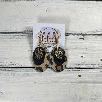 DIANE -  Leather Earrings  ||  <BR> CHUNKY GOLD JEWELS GLITTER (FAUX LEATHER), <BR> MATTE BLACK, <BR> CARAMEL CHEETAH