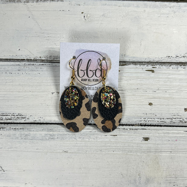 DIANE -  Leather Earrings  ||  <BR> CHUNKY GOLD JEWELS GLITTER (FAUX LEATHER), <BR> MATTE BLACK, <BR> CARAMEL CHEETAH