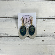 DIANE -  Leather Earrings  ||  <BR> FOREST GLITTER (FAUX LEATHER), <BR> SHIMMER TEAL, <BR>SHIMMER GOLD