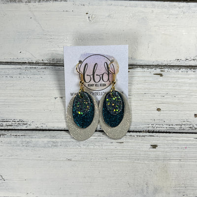 DIANE -  Leather Earrings  ||  <BR> FOREST GLITTER (FAUX LEATHER), <BR> SHIMMER TEAL, <BR>SHIMMER GOLD