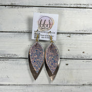 ALLIE -  Leather Earrings  ||   <BR> WILLOW GLITTER (FAUX LEATHER), <BR> METALLIC ROSE GOLD SMOOTH