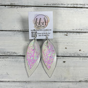 ALLIE -  Leather Earrings  ||   <BR> COTTON CANDY GLITTER (FAUX LEATHER), <BR> PEARL WHITE