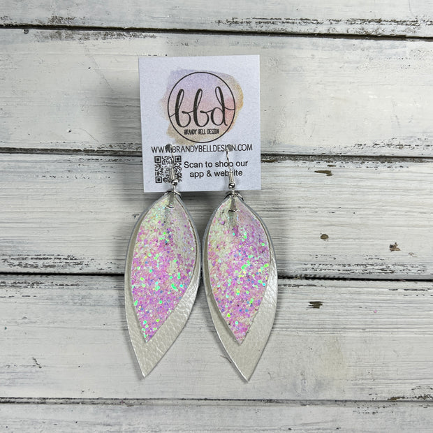 ALLIE -  Leather Earrings  ||   <BR> COTTON CANDY GLITTER (FAUX LEATHER), <BR> PEARL WHITE