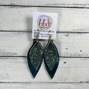 ALLIE -  Leather Earrings  ||   <BR> FOREST GLITTER (FAUX LEATHER), <BR> SHIMMER TEAL