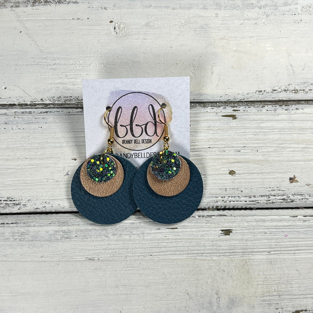GRAY -  Leather Earrings  ||   <BR> FOREST GLITTER (FAUX LEATHER), <BR> PEARLIZED PINK, <BR> MATTE DARK TEAL