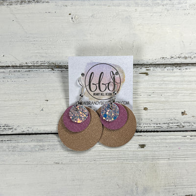 GRAY -  Leather Earrings  ||   <BR> WILLOW GLITTER (FAUX LEATHER), <BR> MATTE MAUVE, <BR> PEARLIZED PINK