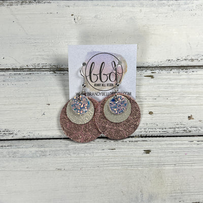 GRAY -  Leather Earrings  ||   <BR> WILLOW GLITTER (FAUX LEATHER), <BR> SHIMMER GOLD, <BR> SHIMMER VINTAGE PINK