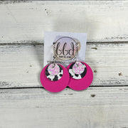 GRAY -  Leather Earrings  ||   <BR> COTTON CANDY GLITTER (FAUX LEATHER), <BR> BLACK & WHITE COW, <BR> MATTE NEON PINK