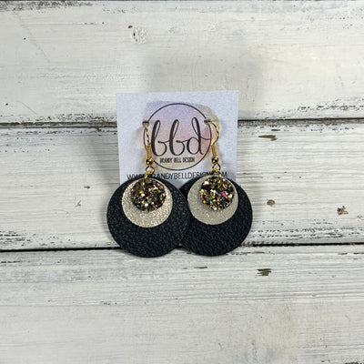 GRAY -  Leather Earrings  ||   <BR> CHUNKY GOLD JEWELS GLITTER (FAUX LEATHER), <BR> SHIMMER GOLD, <BR> MATTE BLACK