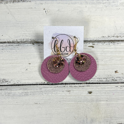 GRAY -  Leather Earrings  ||  <BR> PINK & GOLD GLITTER (FAUX LEATHER), <BR> SHIMMER VINTAGE PINK, <BR> MATTE MAUVE