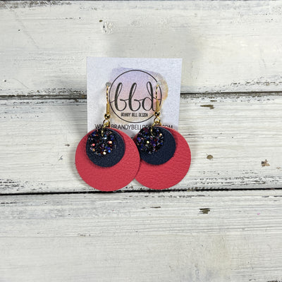 GRAY -  Leather Earrings  ||  <BR> CITY LIGHTS GLITTER (FAUX LEATHER), <BR> MATTE NAVY* BLUE, <BR> MATTE CORAL/PINK