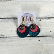 GRAY -  Leather Earrings  ||  <BR> GUMDROPS & LOLLIPOPS GLITTER (FAUX LEATHER), <BR> MATTE CORAL/PINK, <BR> SHIMMER TEAL