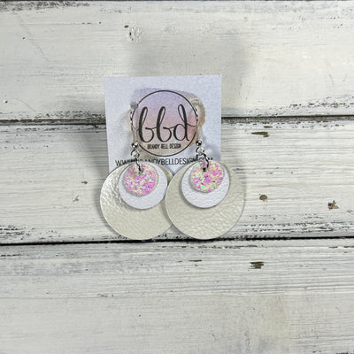 GRAY -  Leather Earrings  || <BR> COTTON CANDY GLITTER (FAUX LEATHER), <BR> MATTE WHITE, <BR> PEARL WHITE