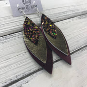 DOROTHY - Leather Earrings  ||  <BR> AUTUMN HARVEST GLITTER (NOT REAL LEATHER) <BR> METALLIC GOLD SMOOTH <BR> METALLIC CRANBERRY SMOOTH