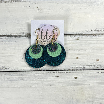GRAY -  Leather Earrings  || <BR> FOREST GLITTER (FAUX LEATHER), <BR> MINT GREEN PALMS, <BR> SHIMMER TEAL