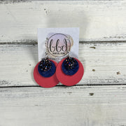 GRAY -  Leather Earrings  || <BR> CITY LIGHTS GLITTER (FAUX LEATHER), <BR> COBALT BLUE BRAID, <BR> MATTE CORAL/PINK