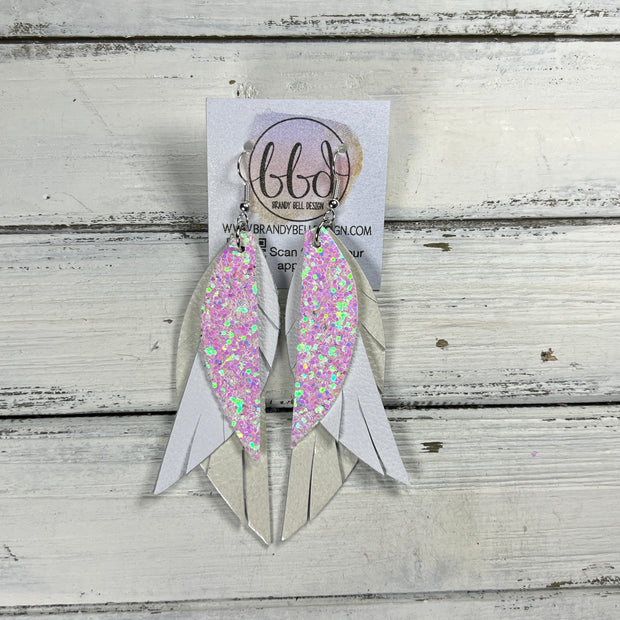 ANDY -  Leather Earrings  || <BR> COTTON CANDY GLITTER (FAUX LEATHER), <BR> MATTE WHITE, <BR> PEARL WHITE