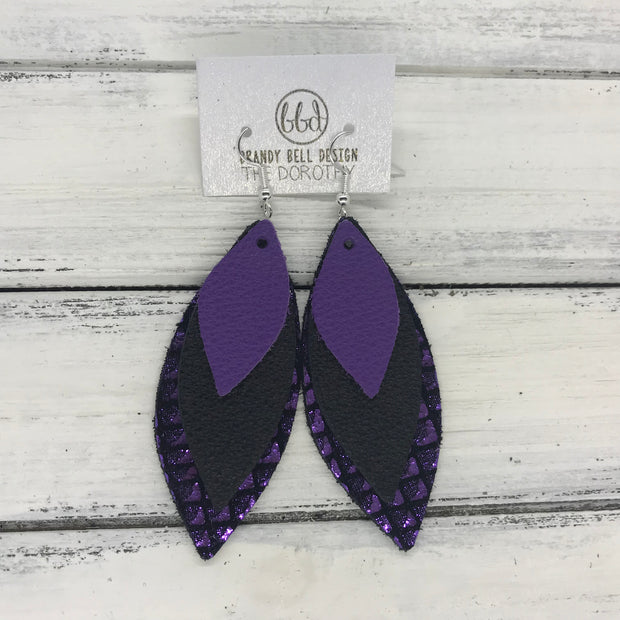 DOROTHY - Leather Earrings  ||  <BR> MATTE PURPLE, <BR> MATTE BLACK, <BR> METALLIC PURPLE MERMAID