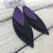 DOROTHY - Leather Earrings  ||  <BR> MATTE PURPLE, <BR> MATTE BLACK, <BR> METALLIC PURPLE MERMAID