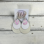 LINDSEY -  Leather Earrings  || <BR> COTTON CANDY GLITTER (FAUX LEATHER), <BR> MATTE WHITE, <BR> PEARL WHITE