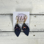 JEAN -  Leather Earrings  || <BR> CITY LIGHTS GLITTER (FAUX LEATHER), <BR> MATTE NAVY* BLUE