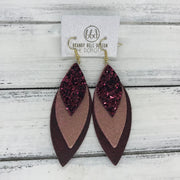 DOROTHY - Leather Earrings  ||  <BR> BURGUNDY GLITTER (NOT REAL LEATHER), <BR> SHIMMER VINTAGE PINK, <BR> DISTRESSED MERLOT