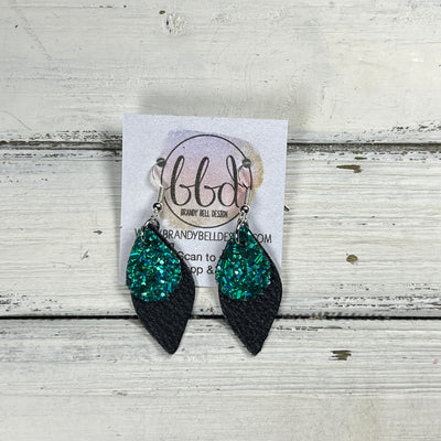 JEAN -  Leather Earrings  || <BR> EMERALD BAY GLITTER (FAUX LEATHER), <BR> MATTE BLACK