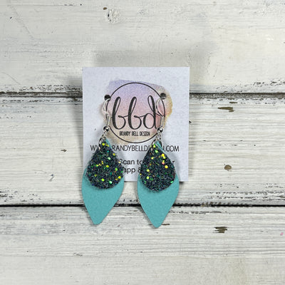 JEAN -  Leather Earrings  || <BR> FOREST GLITTER (FAUX LEATHER), <BR> MATTE ROBINS EGG BLUE