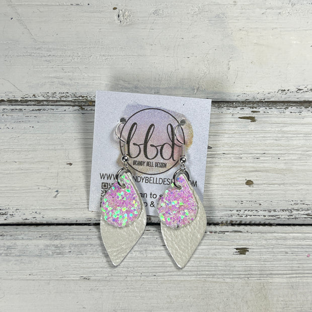 JEAN -  Leather Earrings  || <BR> COTTON CANDY GLITTER (FAUX LEATHER), <BR> PEARL WHITE