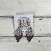 JEAN -  Leather Earrings  || <BR> WILLOW GLITTER (FAUX LEATHER), <BR> METALLIC ROSE GOLD SMOOTH