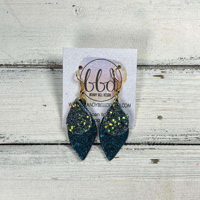 JEAN -  Leather Earrings  || <BR> FOREST GLITTER (FAUX LEATHER), <BR> SHIMMER TEAL