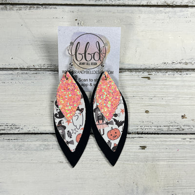 DOROTHY -  Leather Earrings  || <BR> COTTON CANDY GLITTER (FAUX LEATHER), <BR> MATTE WHITE, <BR> PEARL WHITE