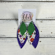 DOROTHY -  Leather Earrings  || <BR> SPARKLE GREEN, <BR> FUN HALLOWEEN, <BR> METALLIC PURPLE COBRA