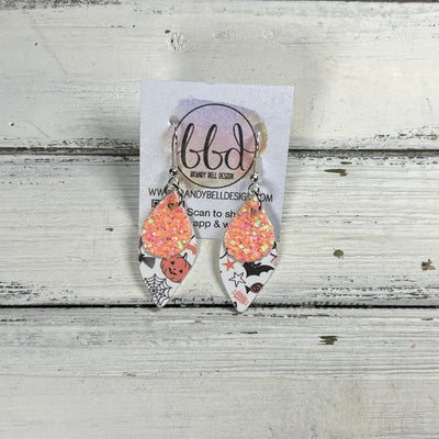 JEAN -  Leather Earrings  || <BR> PEACH GLITTER (FAUX LEATHER), <BR> NOT SO SCARY HALLOWEEN (FAUX LEATHER)
