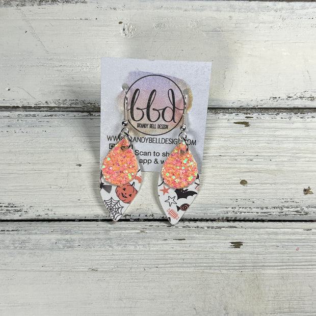 JEAN -  Leather Earrings  || <BR> PEACH GLITTER (FAUX LEATHER), <BR> NOT SO SCARY HALLOWEEN (FAUX LEATHER)