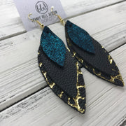 DOROTHY - Leather Earrings  ||  <BR> SHIMMER TEAL, <BR>MATTE BLACK, <BR> BLACK WITH METALLIC GOLD ACCENTS