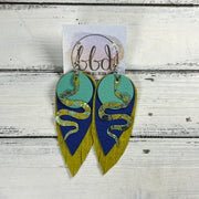 LAYERED SNAKE -  Leather Earrings  || <BR> IRIDESCENT YELLOW , <BR> MATTE ROBINS EGG,  <BR> COBALT BLUE, <BR> YELLOW OCHRE