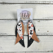 ANDY -  Leather Earrings  || <BR> NOT SO SCARY HALLOWEEN (FAUX LEATHER), <BR> PEACH PALMS, <BR> SHIMMER PEWTER