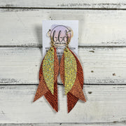 ANDY -  Leather Earrings  || <BR> SPARKLE YELLOW, <BR> SPARKLE ORANGE, <BR> METALLIC ORANGE PEBBLED